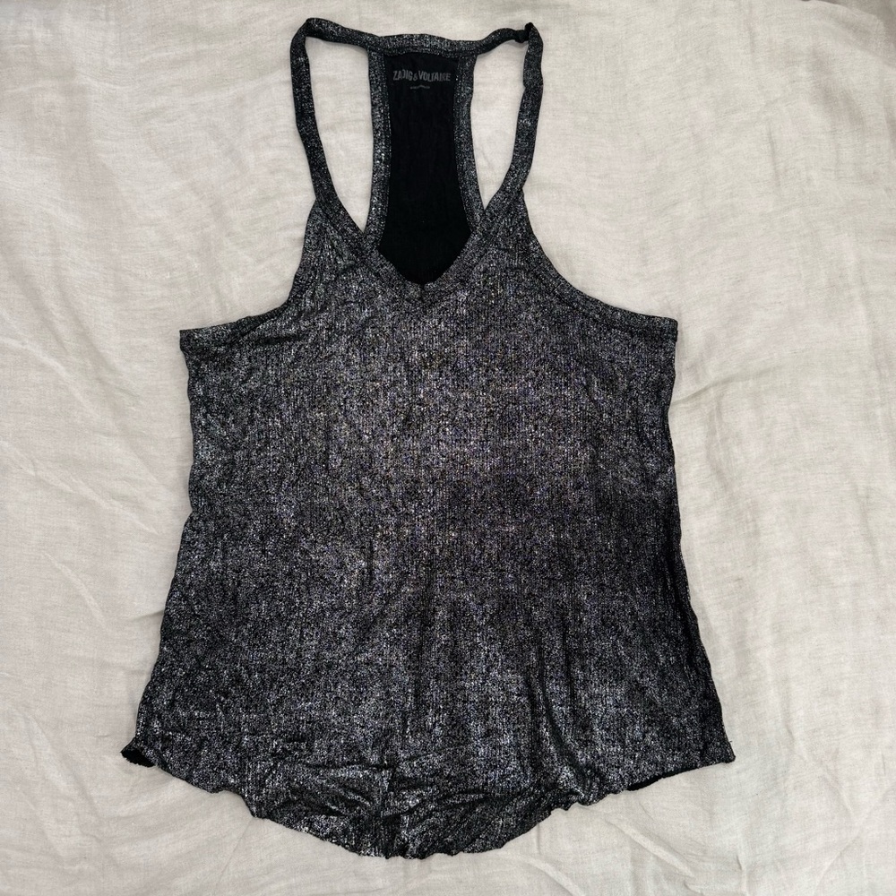 Zadig & Voltaire Gray Black Racerback Tank Top